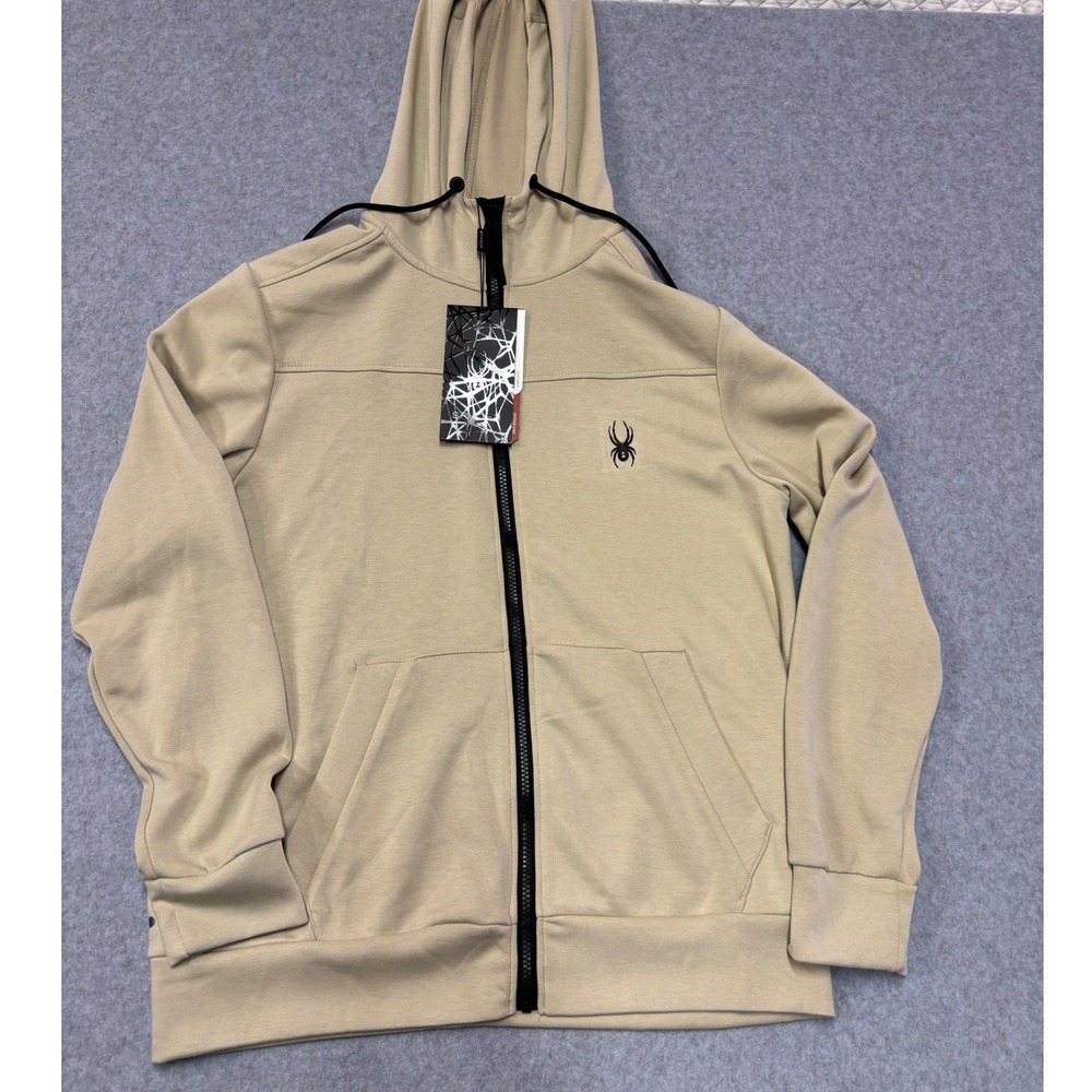 Spyder Active Mens Full Zip Hoodie Tan Beige ProWeb Performance Sweatshirt NWT